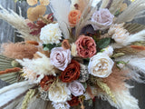 Pampas Grass and Terracotta wedding arch flowers