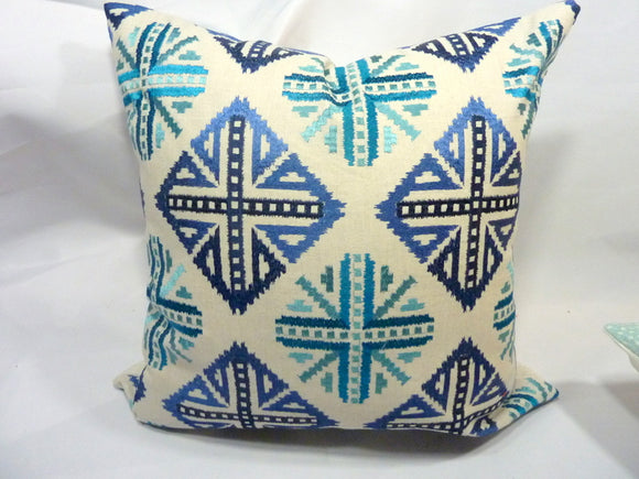 Embroidered Linen blend pillow cover, Designer fabric cover