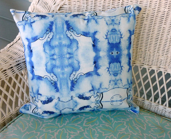 Ikat Pillow Cover, Hamilton fabric in Canton Blue