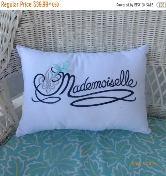 Paris pillow, Embroidered Mademoiselle Pillow Cover, bed pillow