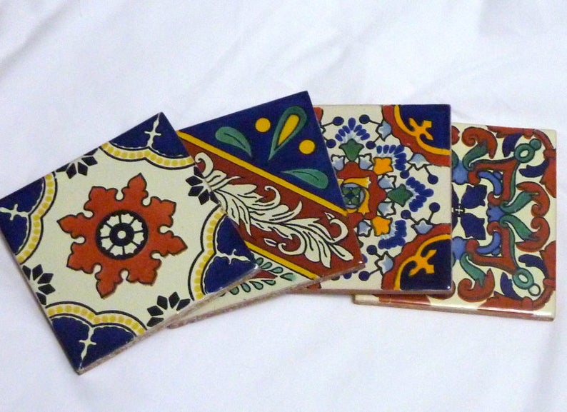 Hand painted Mexican tile coasters, Set of 4 Talavera tile Coasters – Julie  Butler Creations