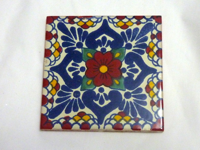 Hand painted Mexican tile coasters, Set of 4 Talavera tile