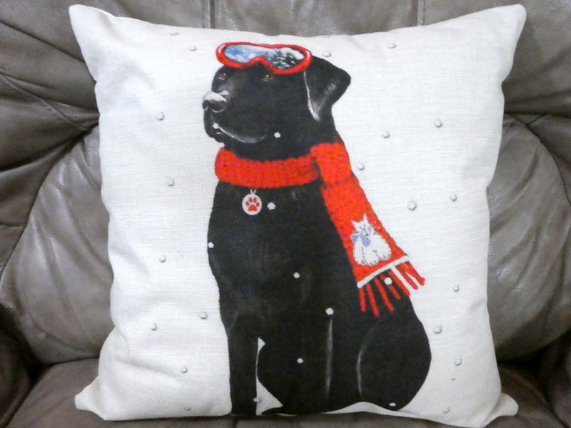 Black dog christmas clearance pillow