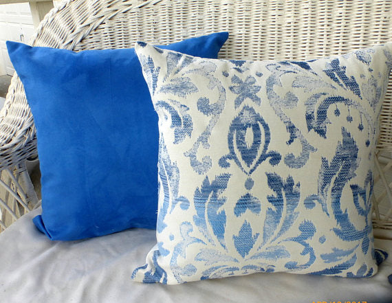 Blue and on sale white ikat pillows