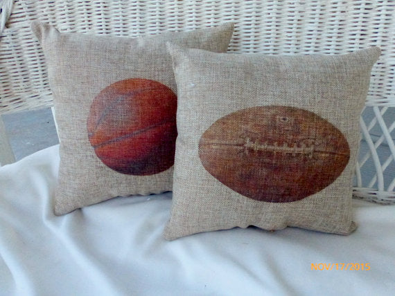 Vintage Football Burlap Pillow, Football Decor, Man Cave Gift, Farmhouse  Pillows, Sports25, INSERT INCLUDED 