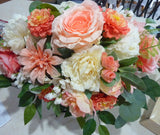 Coral and White Cemetery flowers, memorial flowers