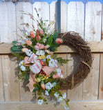 Front door wreath, Coral Summer wreath, Spring Wreaths