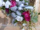 Peony Wreath for Spring, Fuchsia and Pink Front door decor