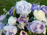 Grave site spray in Lavender, Purple and white, memorial flowers