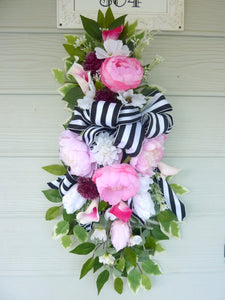 Spring peony wreath in pink and white