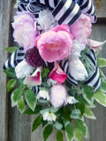 Spring peony wreath in pink and white