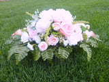 Cemetery flowers in Pink and White, Peony and Rose Grave site spray