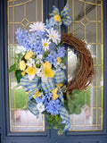 Blue and Yellow Front door wreath, Spring wreath