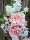 Peony Wreath for Spring, Pink and White Front door decor
