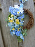 Blue and Yellow Front door wreath, Spring wreath