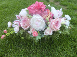 Memorial flowers in Fuchsia, Pink and white, Grave site spray
