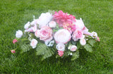 Memorial flowers in Fuchsia, Pink and white, Grave site spray