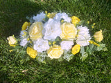 Cemetery flowers in Yellow and White, Yellow Rose Grave site spray