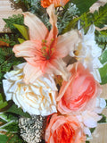 Wedding Arch flowers in Coral and Ivory