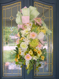 Spring door swag in Green, Pink and Yellow