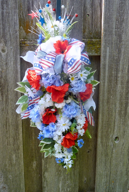 Red, White, and Blue Patriotic wreath, 4th of July door decoration