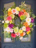 Summer Front door wreath, Gerbera Daisy wreath