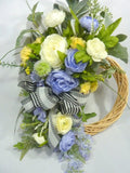 Front door wreath, Spring wreath in Blue, White and yellow