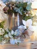 Champagne Christmas wreath, Poinsettia wreath