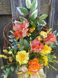 Tulip wreath with orange and yellow Parrot Tulips