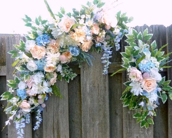 Peach and Blue Wedding Arch Flowers