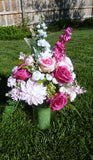 Fuchsia, Pink and white, upright cemetery spray