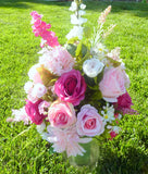 Fuchsia, Pink and white, upright cemetery spray