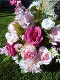 Fuchsia, Pink and white, upright cemetery spray