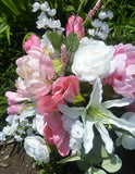 Pink and white, upright cemetery spray