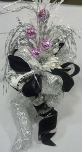 Silver and Black Ribbon Tree topper, 360 degree Bow Tree Topper