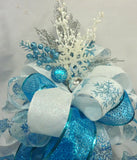 Blue Snowflake Ribbon Tree topper, Blue, Silver and White