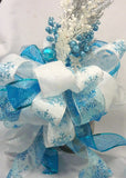 Blue Snowflake Ribbon Tree topper, Blue, Silver and White