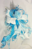 Blue Snowflake Ribbon Tree topper, Blue, Silver and White