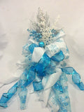 Blue Snowflake Ribbon Tree topper, Blue, Silver and White