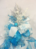 Blue Snowflake Ribbon Tree topper, Blue, Silver and White