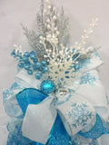 Blue Snowflake Ribbon Tree topper, Blue, Silver and White