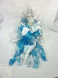 Blue Snowflake Ribbon Tree topper, Blue, Silver and White