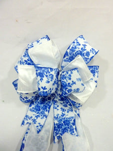 Blue and White Tulle wreath bow