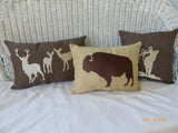 Buffalo pillow, Embroidered Bison pillow cover