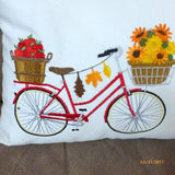 Bike Pillow cover for Fall - Embroidered bicycle pillow -October bike pillow - Accent pillows - Julie Butler Creations