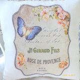 French themed accent pillow - Paris pillow - butterfly pillow - French perfume ads - Julie Butler Creations