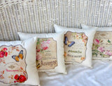 French themed accent pillow - Paris pillow - butterfly pillow - French perfume ads - Julie Butler Creations