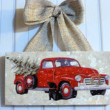 Red Truck tile sign - Christmas gift - Black lab art - Red truck - Tile sign - Julie Butler Creations