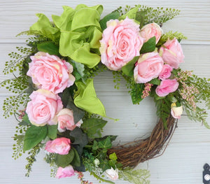 Rose Wreath - Summer wreaths - Wedding Wreaths - Elegant pink roses - Julie Butler Creations