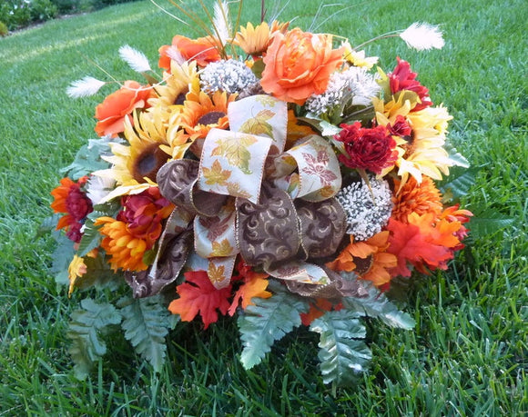 Fall Headstone Spray, Cemetery flowers, Memorial Flowers